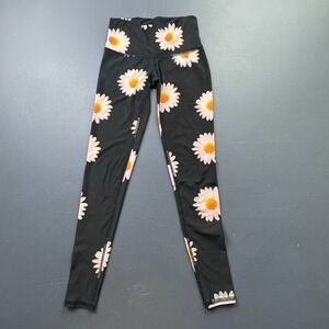 Teeki Leggings Women's XS Floral Black Daisy Print Recycled PET Yoga Gym